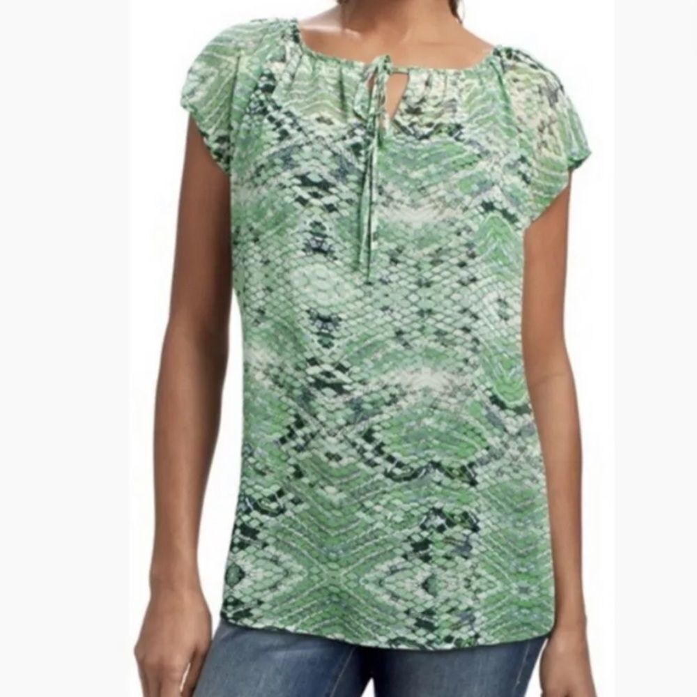 CAbi Green Snakeskin Print Sheer Top Size S
